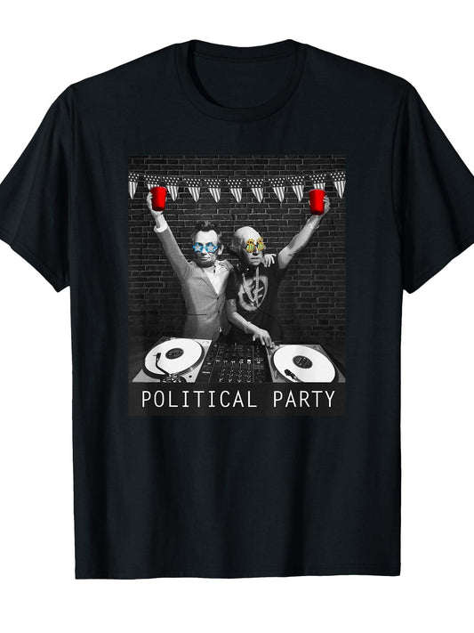 4th of July & Presidents Day Party Tees Political Party Presidents Drinking T-Shirt Presidents' Day 180gsm Cotton Round Neck Short Sleeve Men Casual T-Shirt