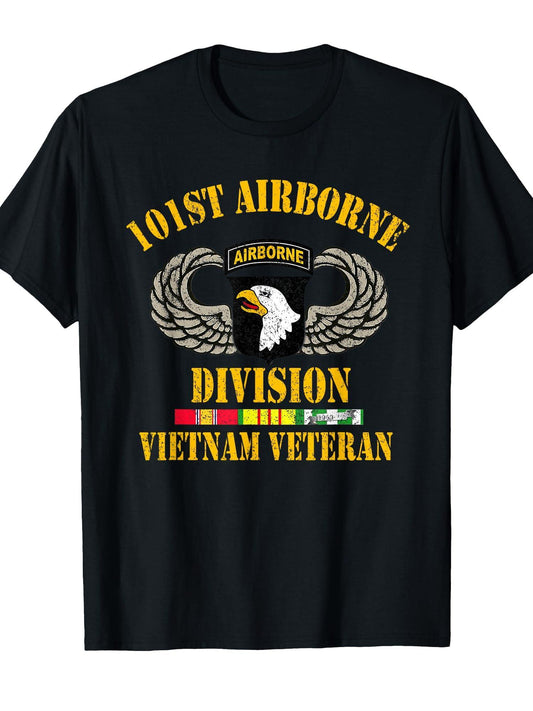 101st Airborne Division Vietnam Veteran Tshirt, Veterans Day T-Shirt Presidents' Day 180gsm Cotton Round Neck Short Sleeve Men Casual T-Shirt
