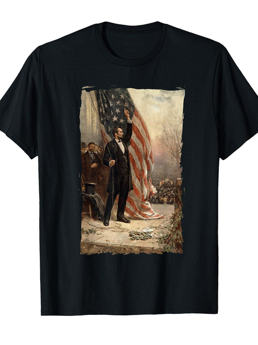 4th of July Independence Day American Flag Abraham Lincoln T-Shirt for Women Kids Men Presidents' Day 180gsm Cotton Round Neck Short Sleeve Men Casual T-Shirt