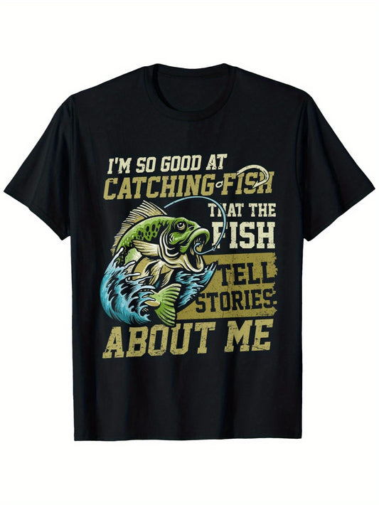 "I'm So Good At Catching Fish" Funny Fishing Graphic T-Shirt - 100% Cotton Loose Fit Unisex Tee with Vibrant Digital Print, Casual Comfort for Men & Women (Sizes S-XXXL), Fishing Enthusiast Apparel | Casual Style Tee | 100% Cotton Shirt